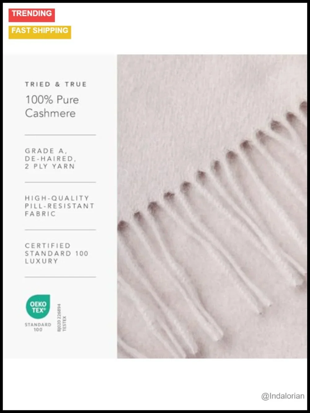 Men's 100% Pure Cashmere Winter Scarf with Fringe, 2-Ply Ultra Plush